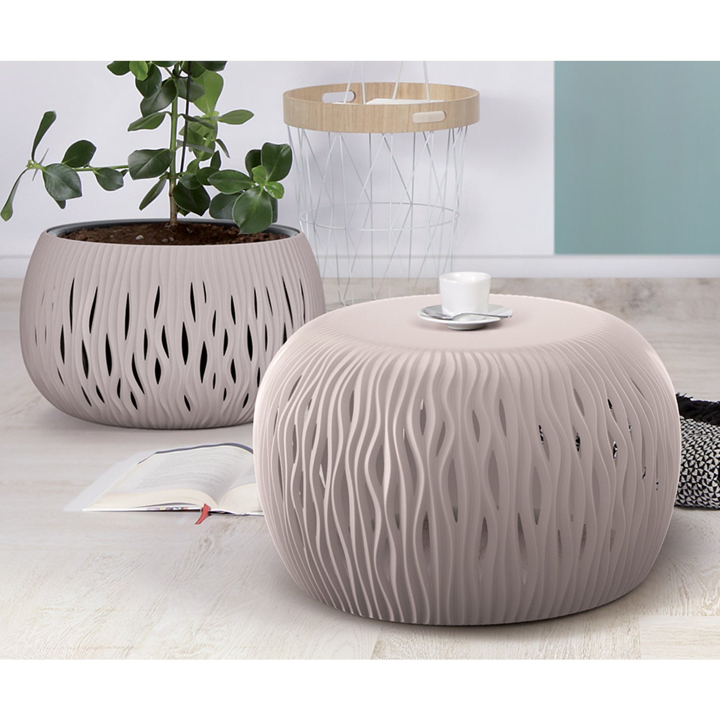 Prosperplast Bowl Sandy De Plástico Con Depósito En Color Gris Piedra, 13,6 (alto) X 18 (ancho) X 18 (profundo) Cms_3