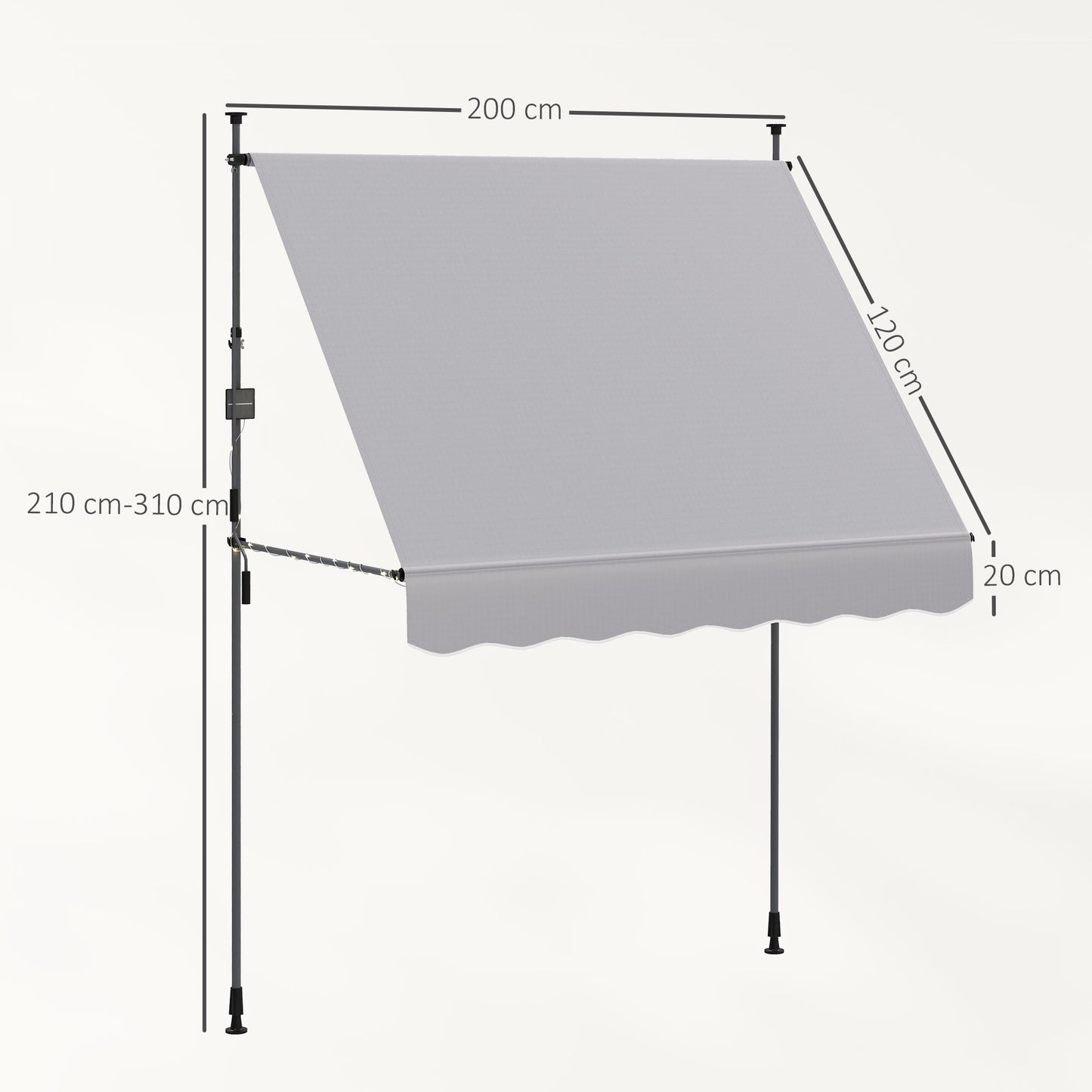 Outsunny Toldo Manual Retráctil Altura Ajustable Con Manivela 210-310 Cm Gris_2