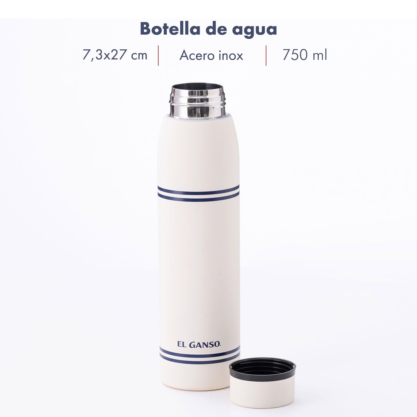 Botella De Agua 750ml En Acero Inoxidable Blanco El Ganso