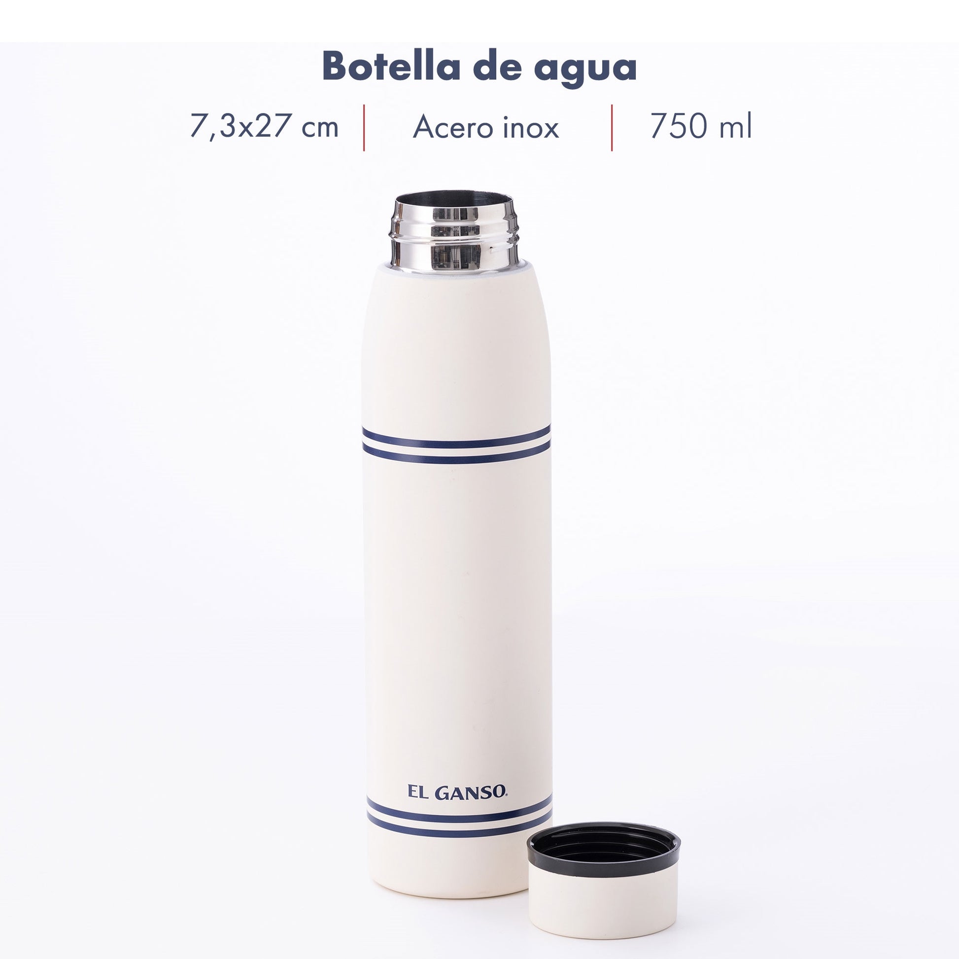 Botella De Agua 750ml En Acero Inoxidable Blanco El Ganso