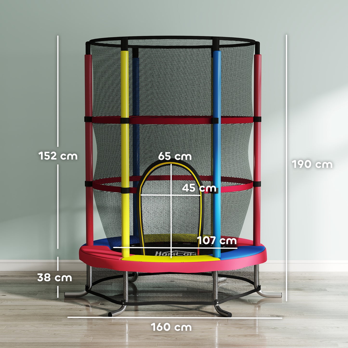 Homcom Cama Elástica Infantil, Ø160 Cm Con Red De Seguridad Multicolor_2