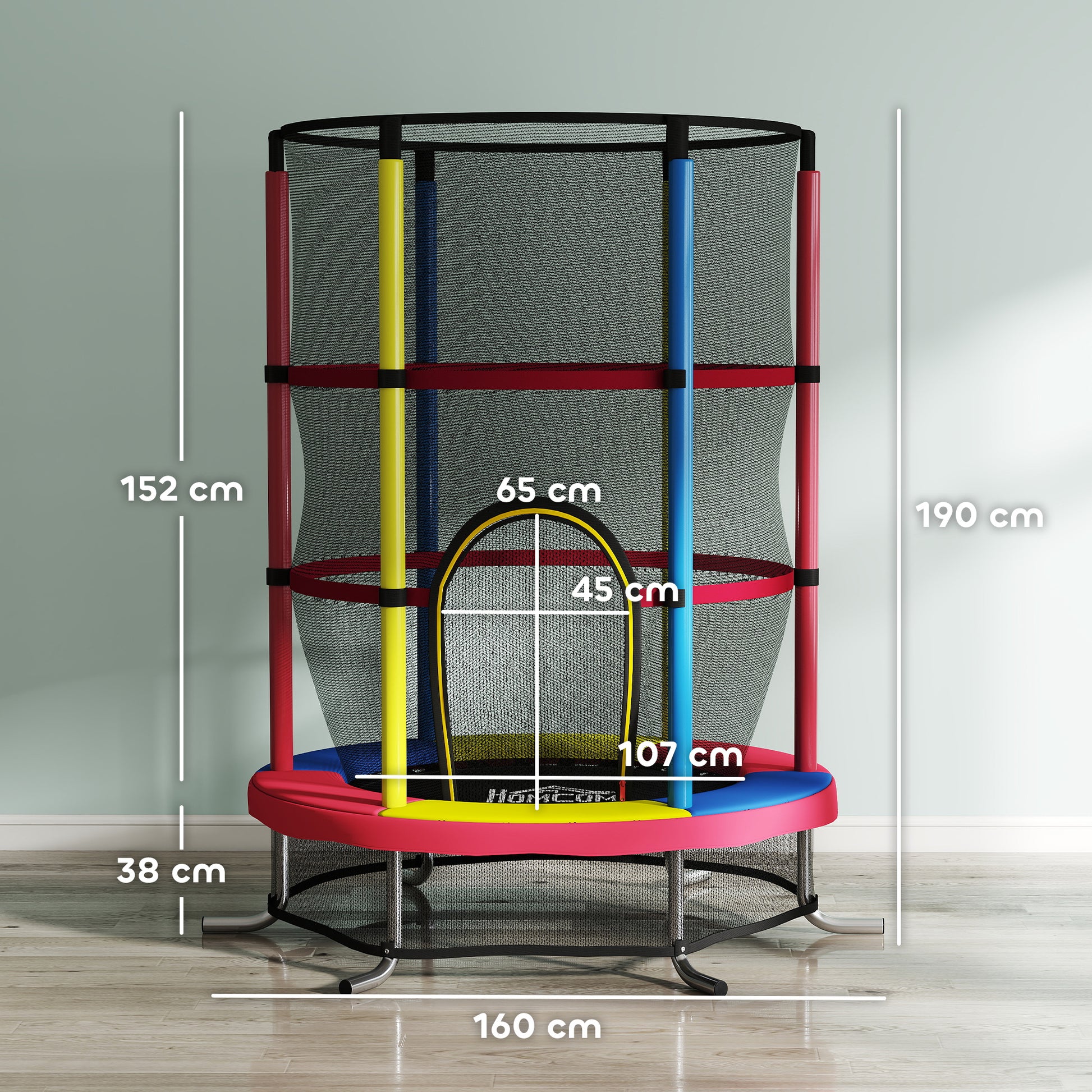 Homcom Cama Elástica Infantil, Ø160 Cm Con Red De Seguridad Multicolor_2