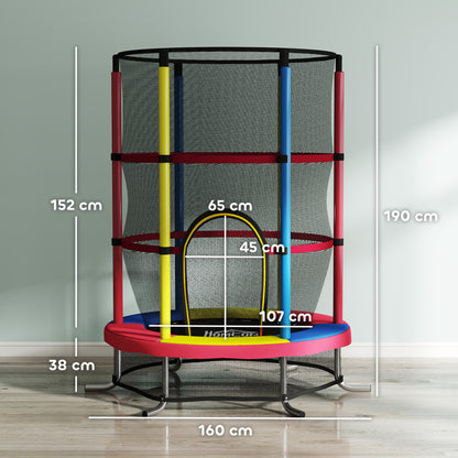 Homcom Cama Elástica Infantil, Ø160 Cm Con Red De Seguridad Multicolor_2
