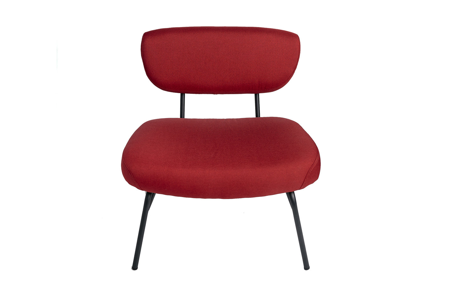 Sillón Relax Asiento Bajo Salón Dormitorio Tela Burdeos Rojo Industrial Pata Metal Negro Vintage 66x65x67,5cm- Muebles De Salón_2