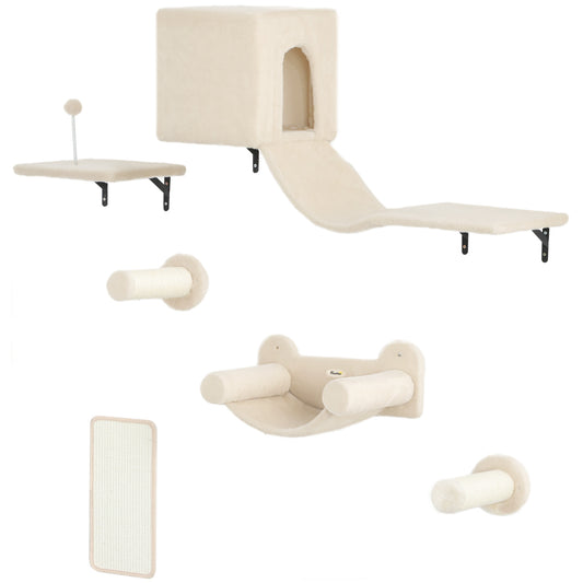 Pawhut Juego De Pared De Escalada Para Gatos 6 Piezas Con Condominio Plataforma_0