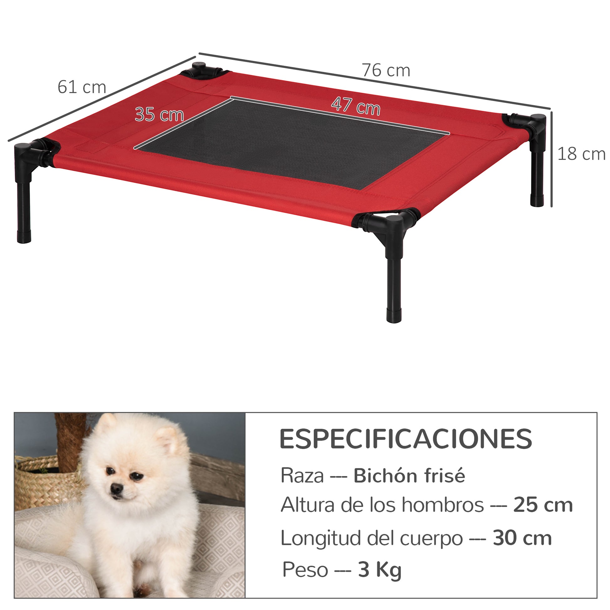 Pawhut Cama Elevada Perros Con Malla Transpirable Tela Oxford 76x61x18 Cm Rojo_2