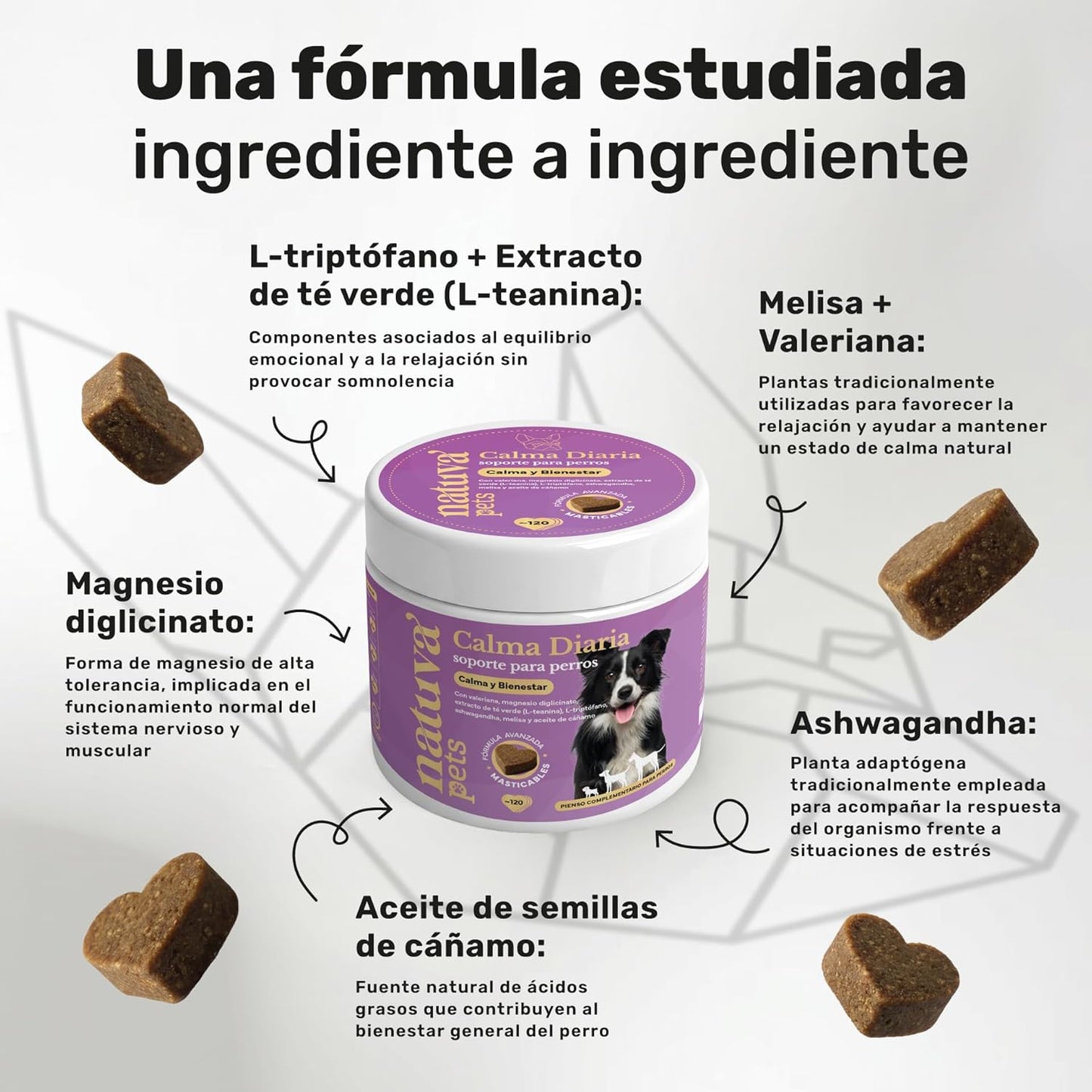 Calmante Para Perros. Calma Diaria Y Bienestar. Suplemento Para Mascotas. 120 Masticables. Natuva Pets_2