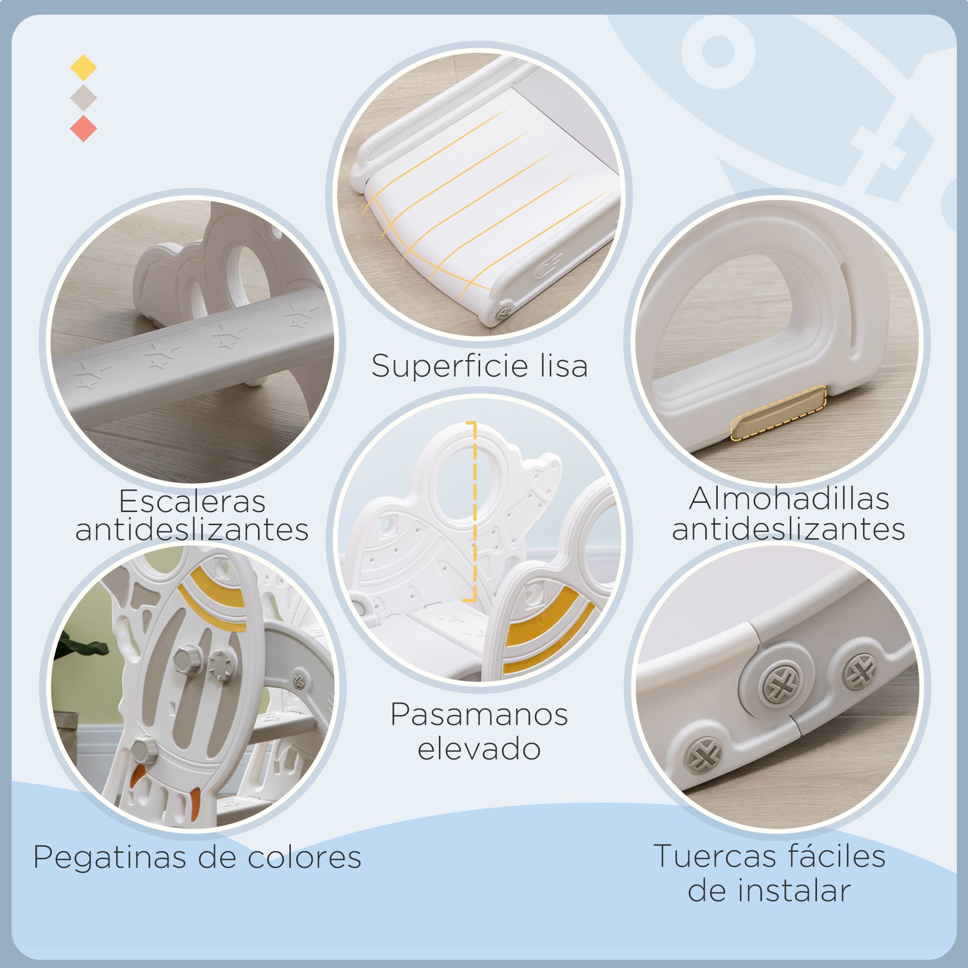 Aiyaplay Tobogán Para Niños De 18-36 Meses Con 3 Escaleras 157x46,5x80 Cm Gris_4