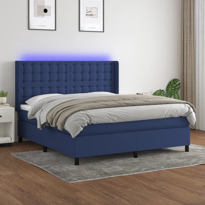 Cama Box Spring Colchón Y Luces Led Tela Azul 160x200 Cm / Vetonek_5