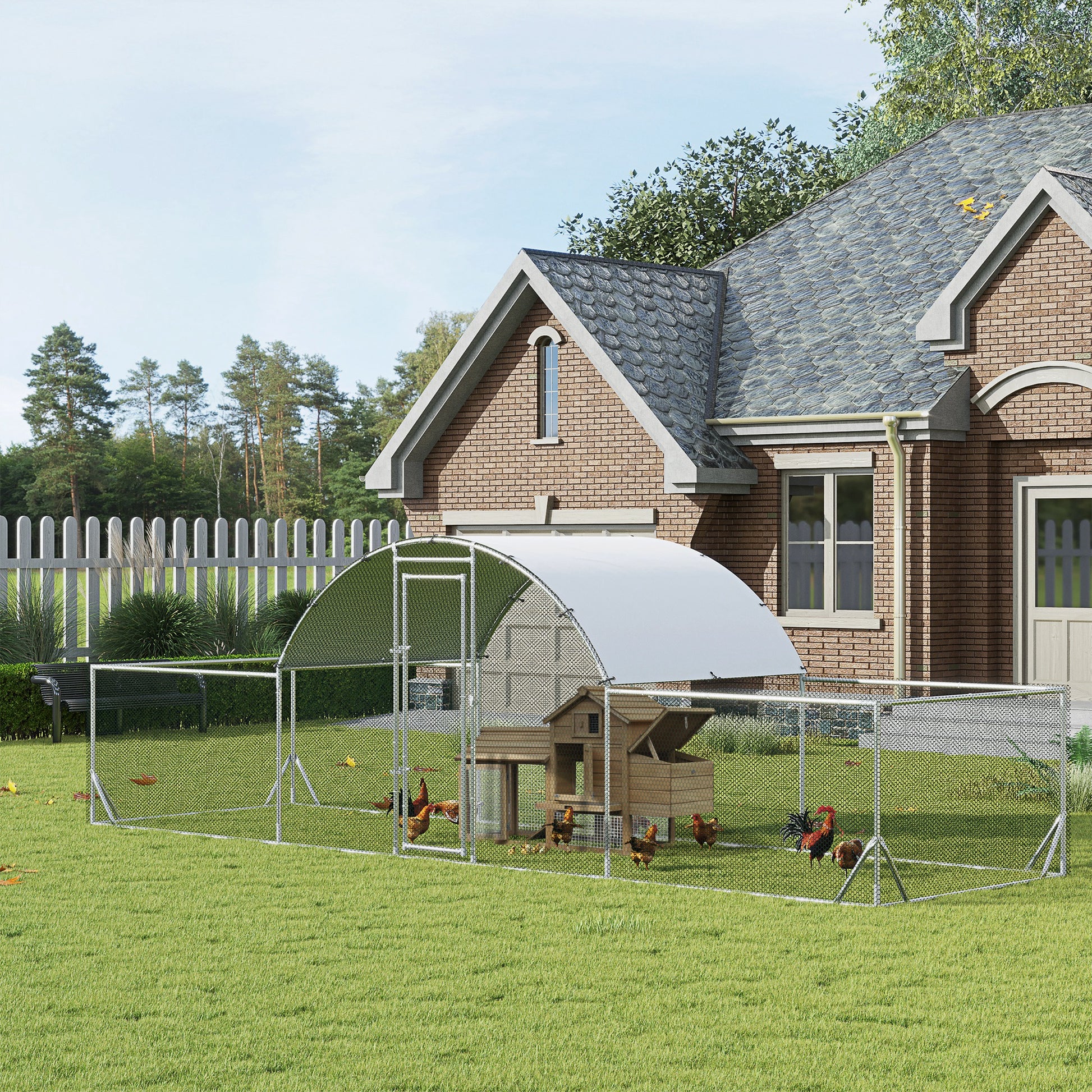 Pawhut Gallinero De Exterior 6,6x2x2m Cubierta De Pe Anti-uv E Impermeable Plata_1