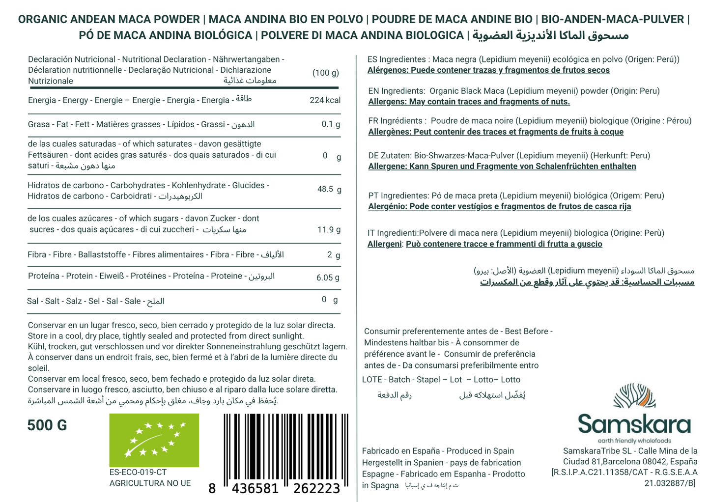 Maca Negra En Polvo Bio - 500g | Superalimento Ecológico Vegano Para Batidos, Smoothies Y Zumos, Sin Azúcares Añadidos_1