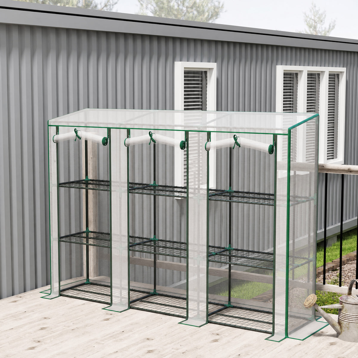 Outsunny Invernadero De Exterior Con 9 Estantes Puerta 215x46x151 Cm Blanco_1