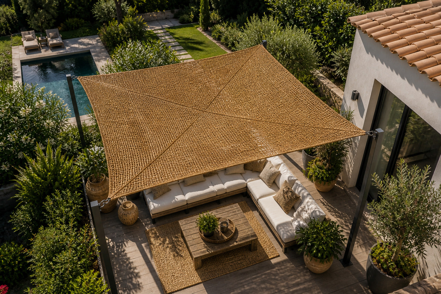 Toldo Vela Coco Natural Reforzado 3x3 M 60% Ocultación Para Jardín Terraza Pérgola_0