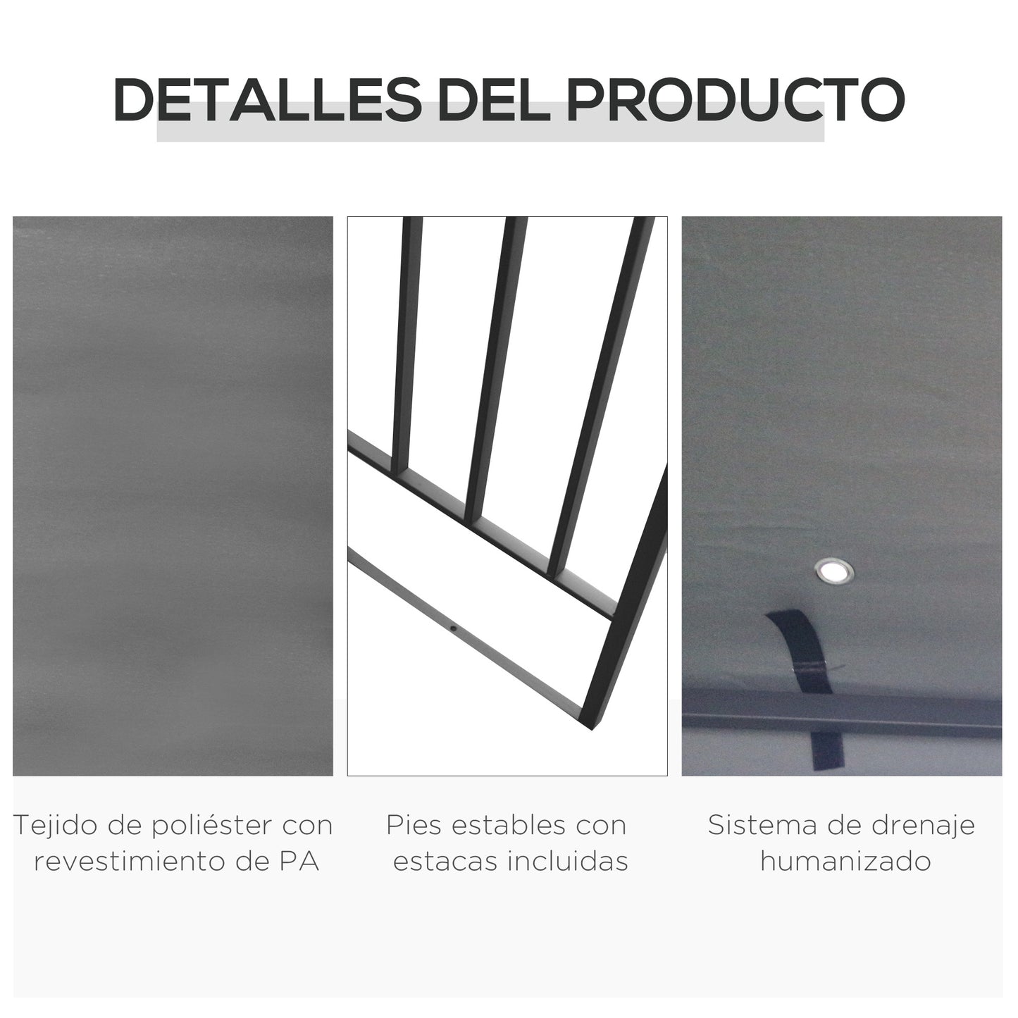 Outsunny Cenador De Jardín 3x3 M Pabellón De Jardín Con Doble Techo Gris_5