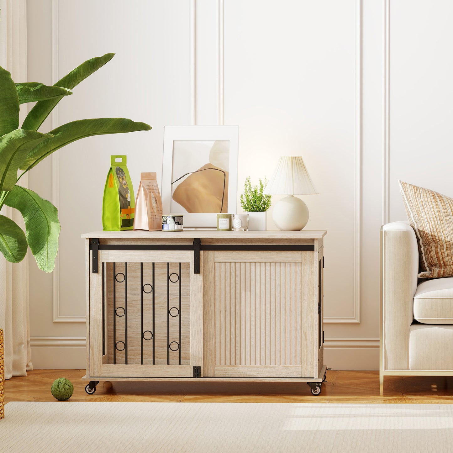 Pawhut Jaula Para Perros Mesa Auxiliar Con 2 Puertas Y Cierre 100x56x65 Cm Roble_4
