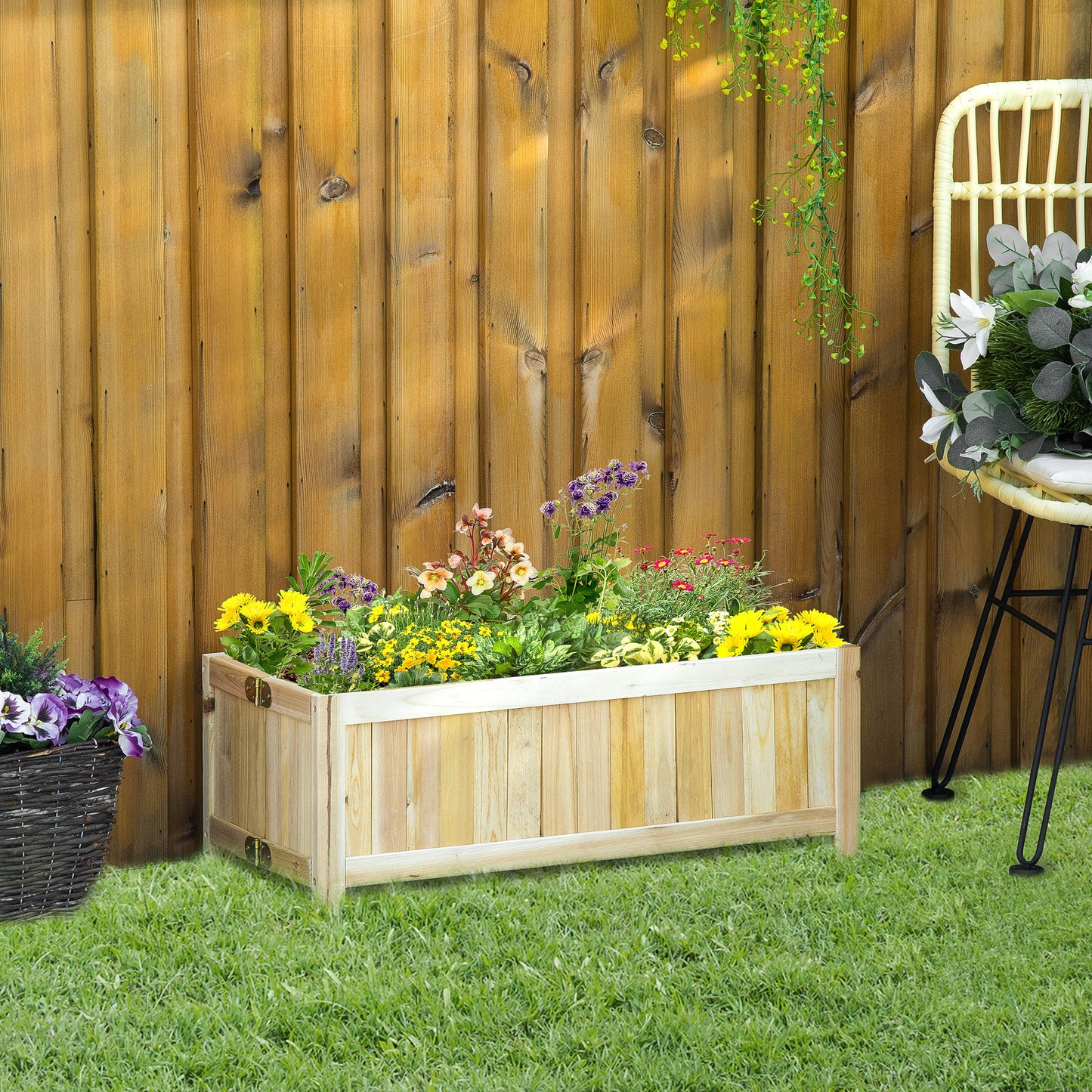 Outsunny Jardinera De Madera Plegable Con 4 Patas 70x30x25 Cm Natural_1