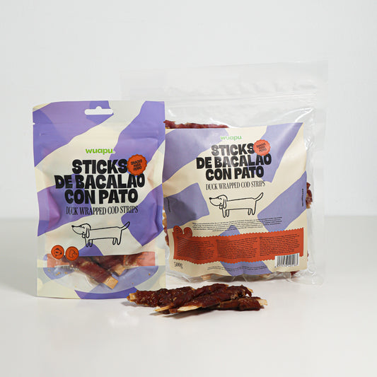 Snack Para Perro En Stick De Bacalao Con Pato Desecado Wuapu 12x100gr_0