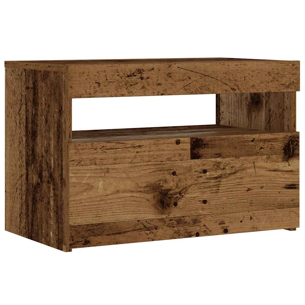 Mesilla De Noche Con Luces Led Madera Vieja 60x35x40 Cm_1