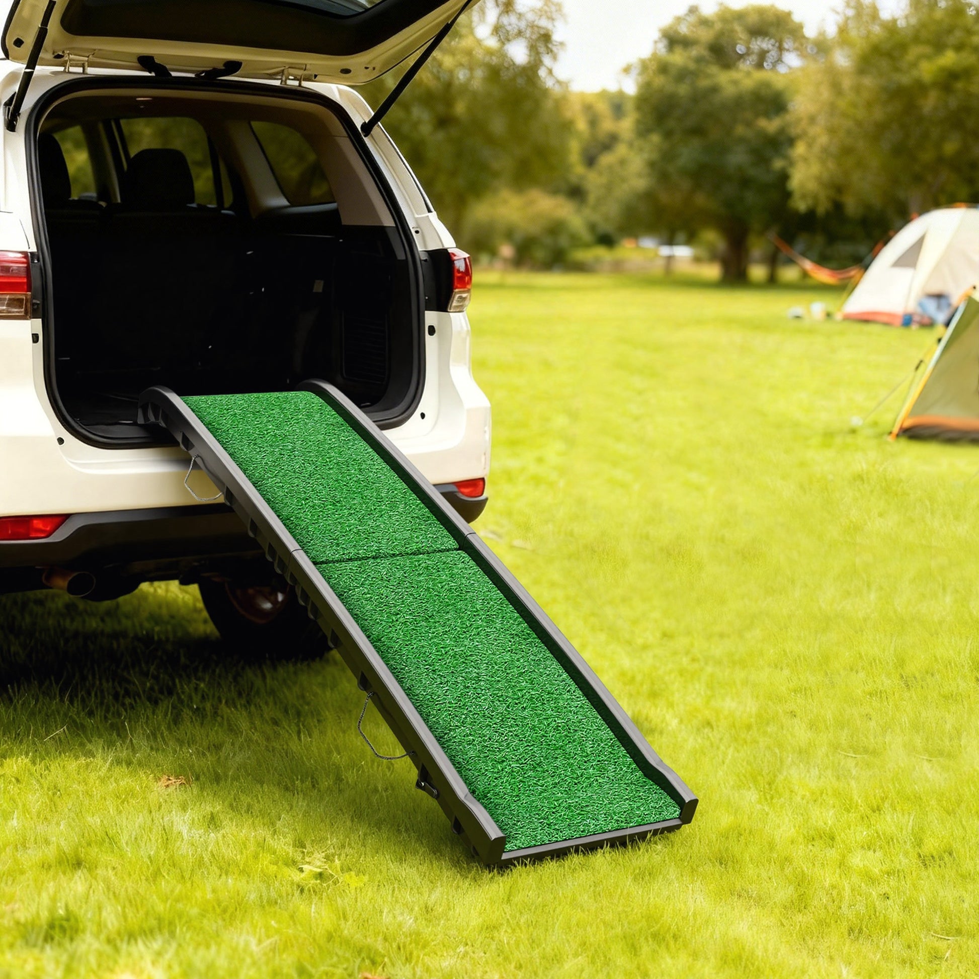 Pawhut Rampa Para Perros Con Césped Artificial 155 Cm Para Coche Plegable Con Asa_1