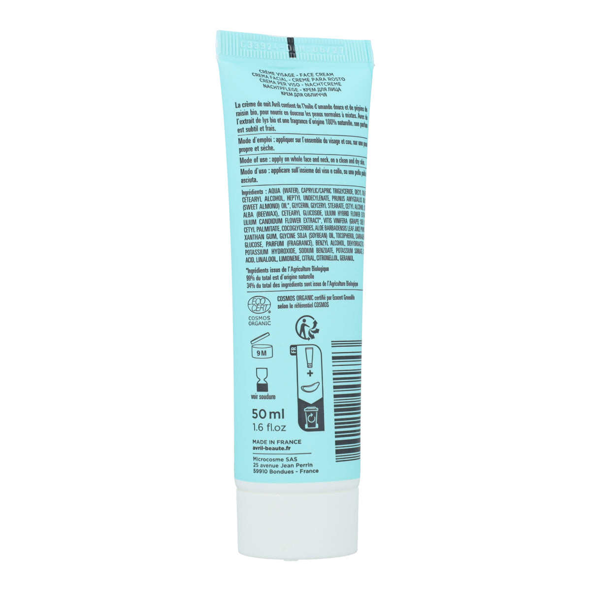 Crema facial noche pieles normales Avril 50 ml