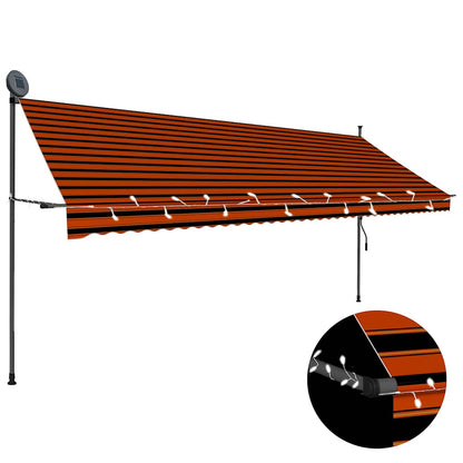 Toldo Manual Retráctil Con Led Naranja Y Marrón 400 Cm_1