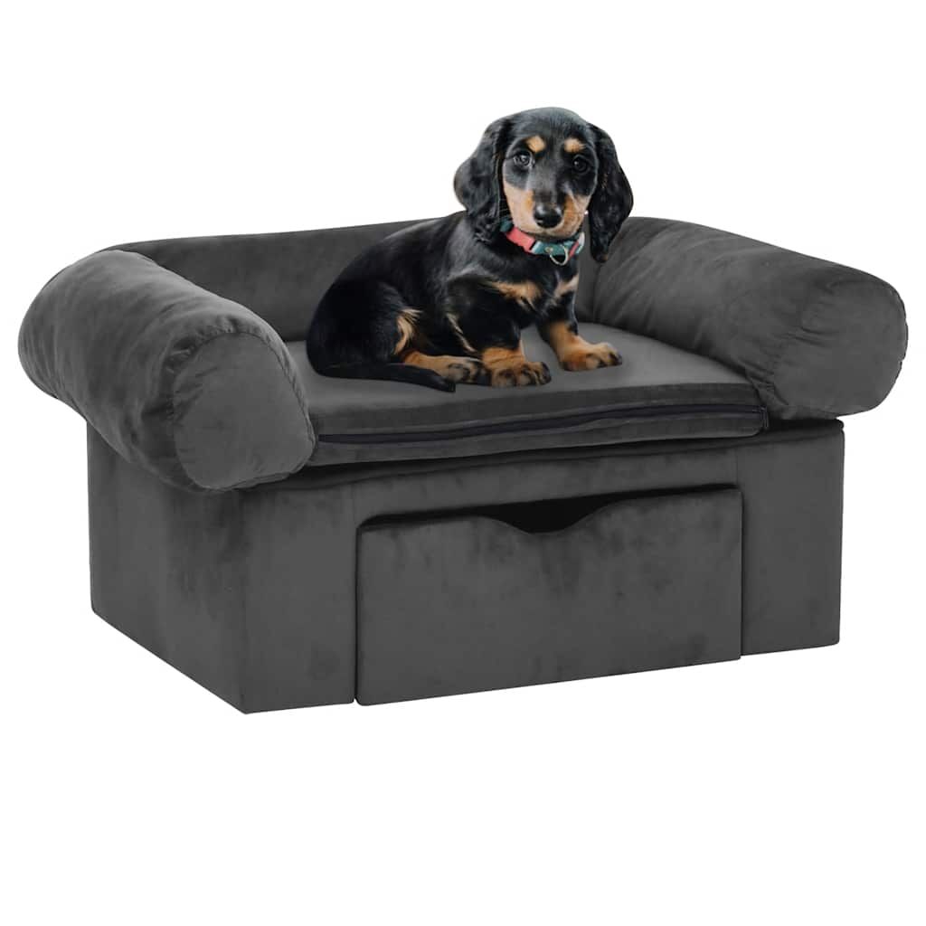 Vidaxl Sofá Para Perros Con Cajón Felpa Gris Oscuro 75x50x38 Cm_1