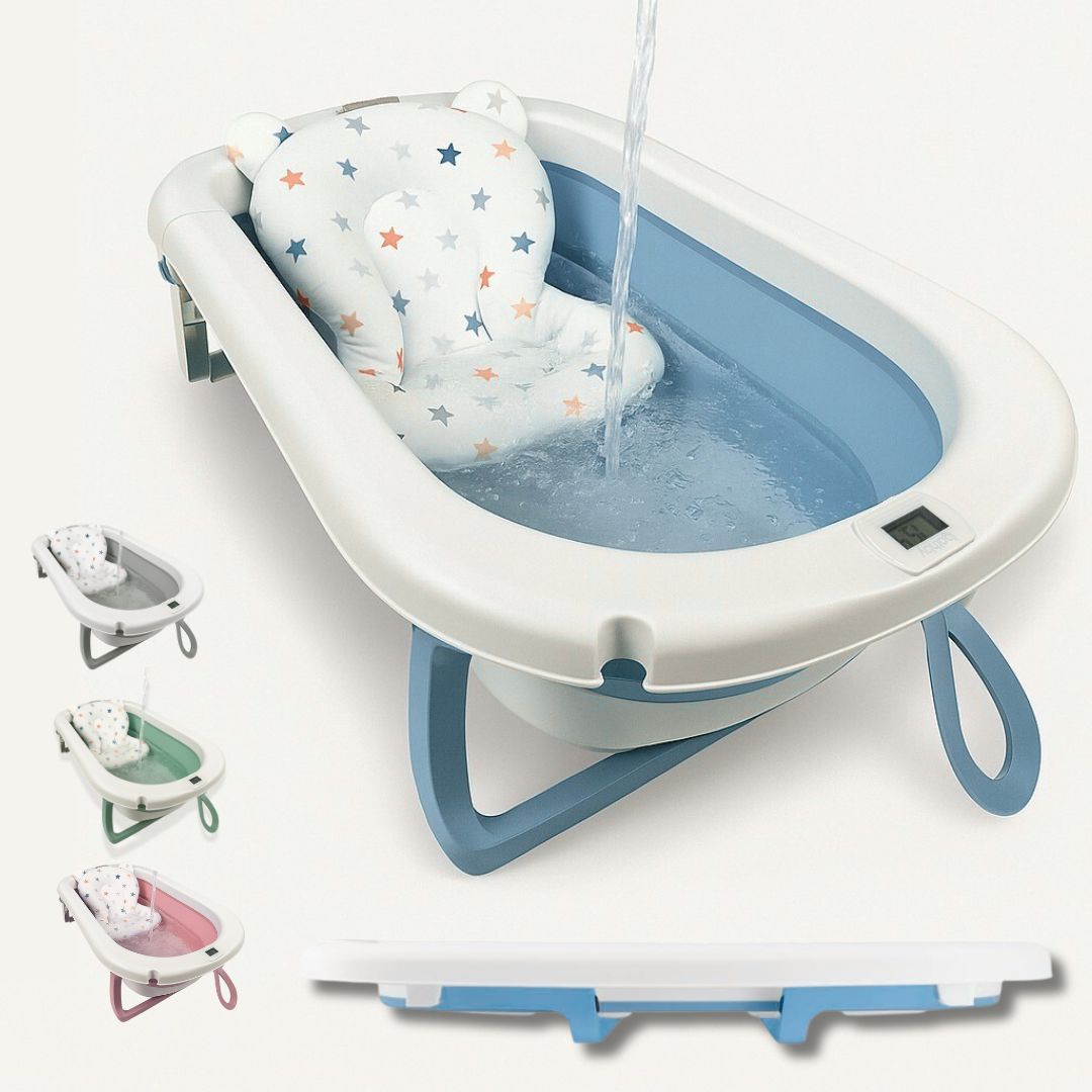 Bathby Bañera Plegable Azul Para Bebés, Cojín Reductor, Termómetro, Patas Antideslizantes (azul Pastel)_0