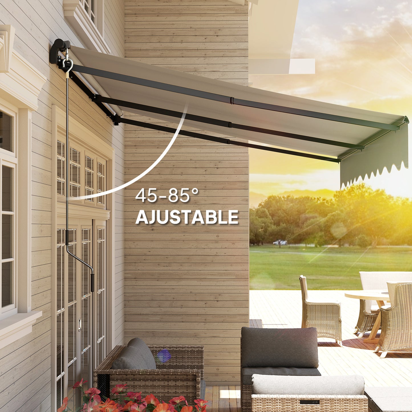 Outsunny Toldo Manual Retráctil 360x220 Cm Protección Uv30+ Crema_5