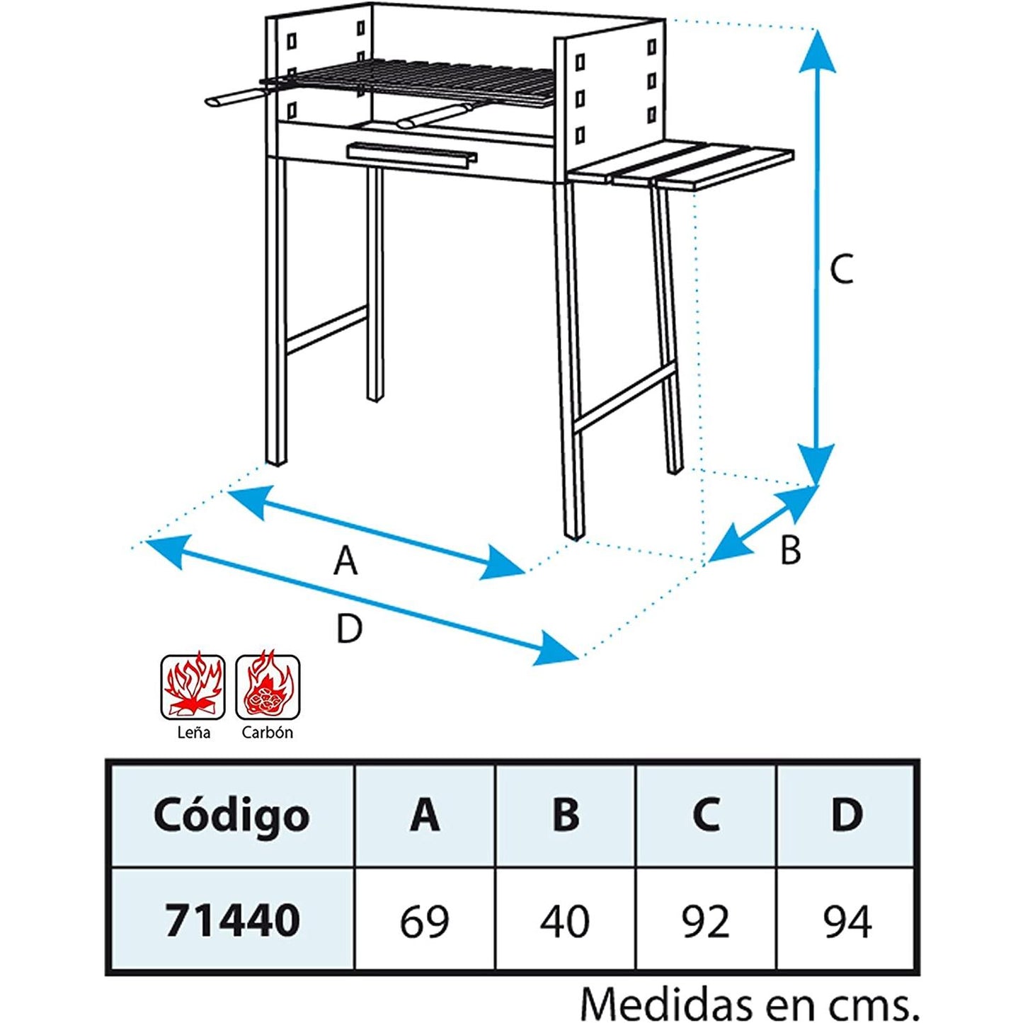 Barbacoa con Parrilla Inox y bandeja de Madera Imex el Zorro 69x40x92