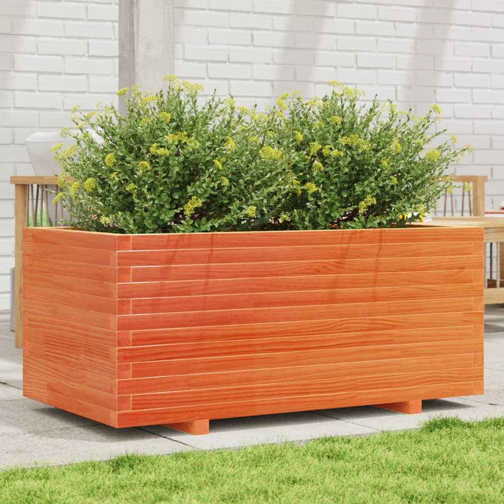 Jardinera Madera Maciza De Pino Marrón Cera 110x60x49,5 Cm_1