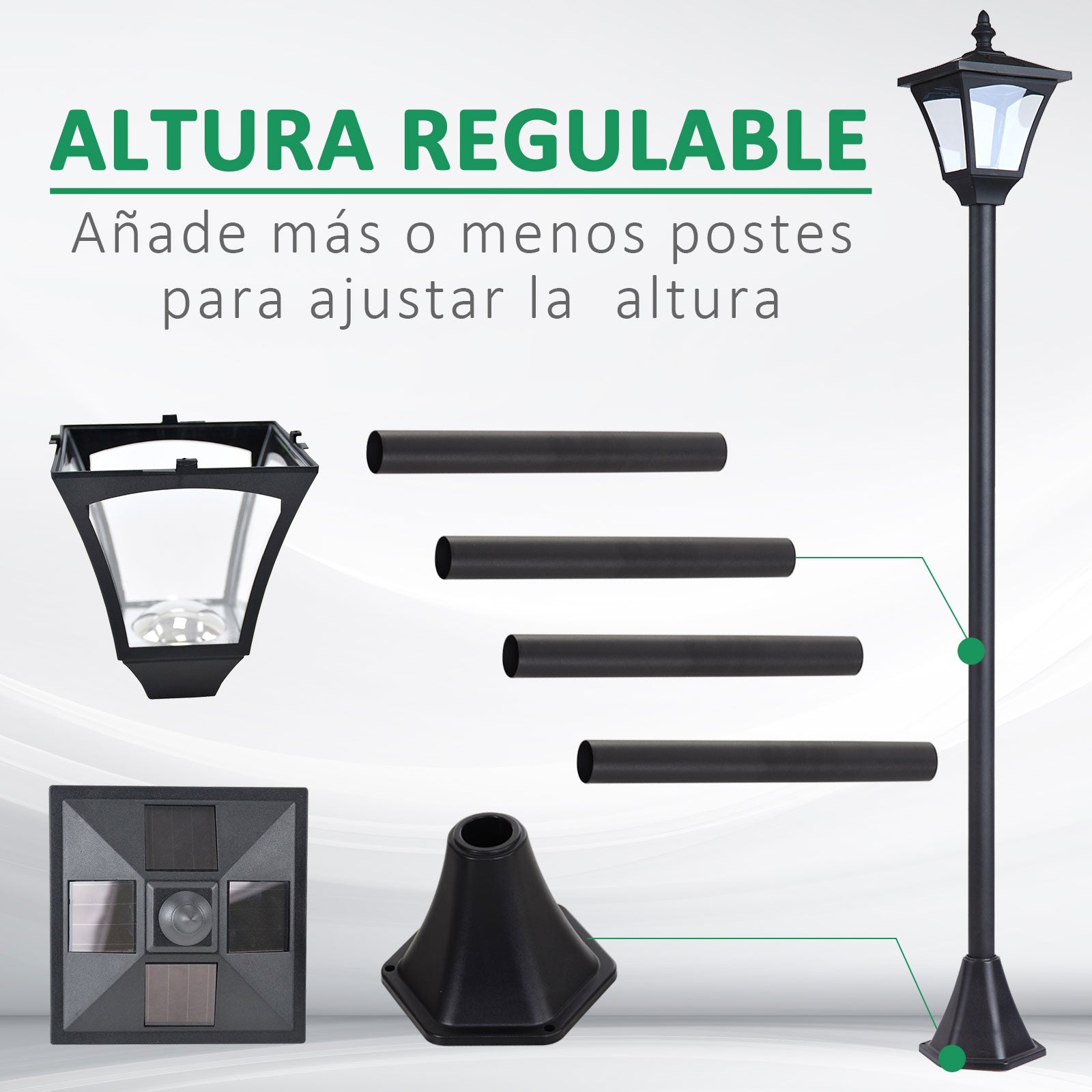 Outsunny Conjunto De 2 Farolas Solares Con Paneles Solares 15x15x120 Cm Negro_4