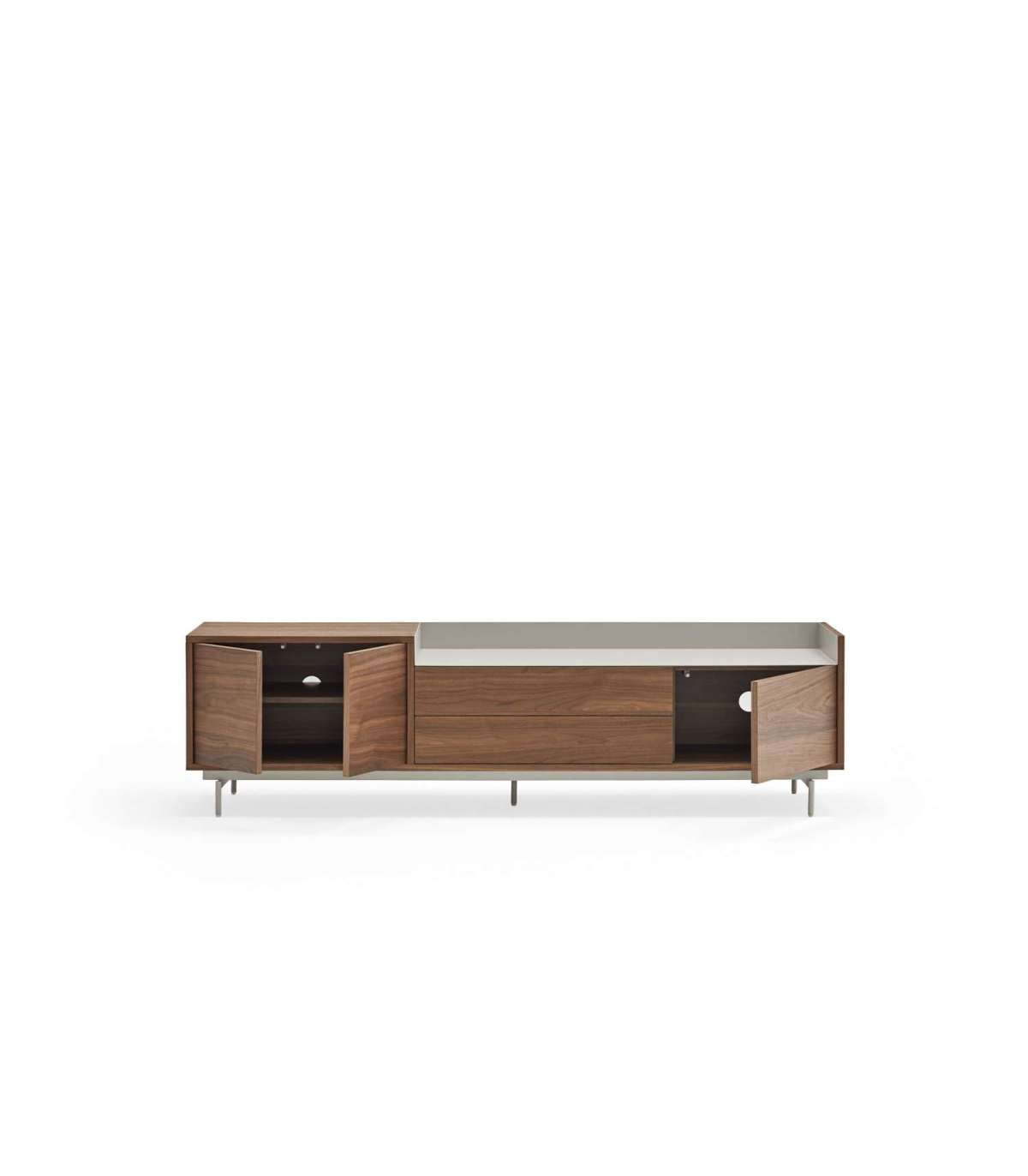 Mueble Para Televisión Modelo Valley 3 Puertas 2 Cajones Acabado Nogal/gris Claro, 40cm(a_2