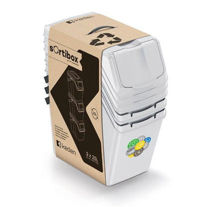 Set De 3 Cubos De Basura Keden Sortibox Para Reciclado, Blanco Roto, Volumen 3x25l