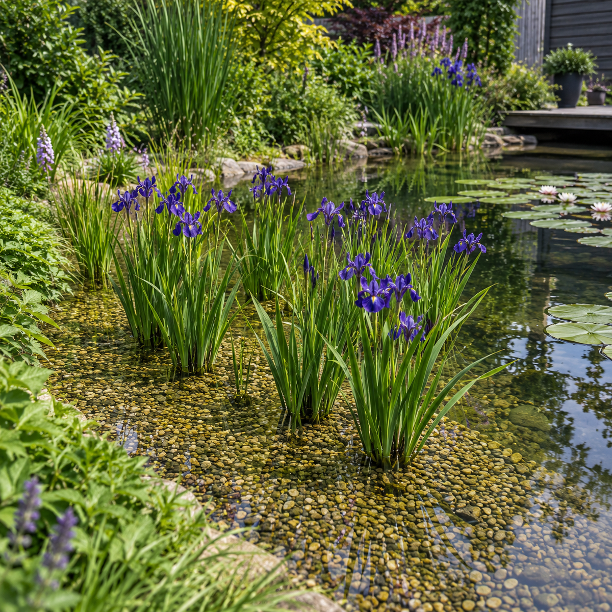 Lirio Azul Iris Kaempferi Planta Estanque - Set 4 Plantas Con Cesta Y Sustrato_1