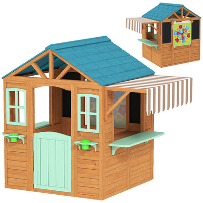 Aiyaplay Casita Infantil Exterior De Madera Con Barra De Snack Maceteros Pizarra_0