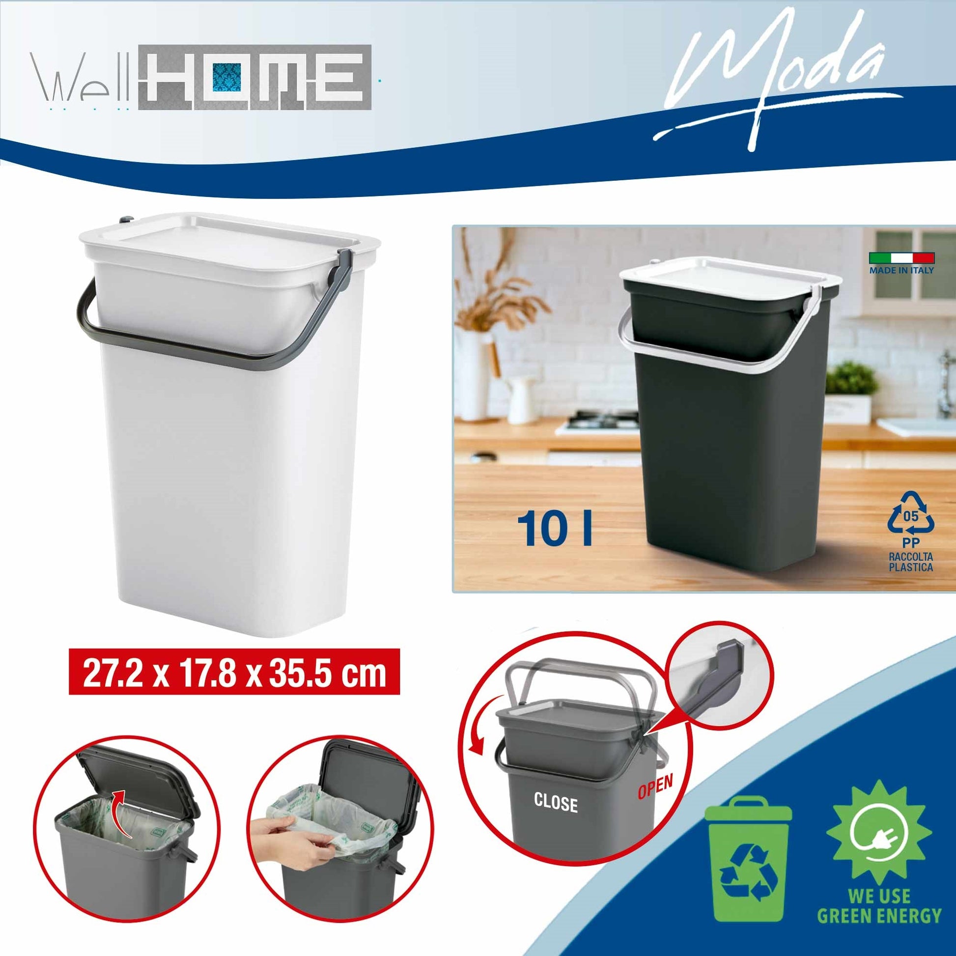 Set De 3 Papeleras moda 10l Blanco Con Asa