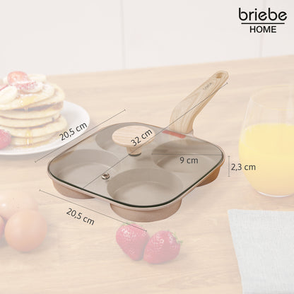 Briebe Sartén 4 Tortitas Huevos Fritos Poché, Tapa Vidrio, Aluminio Antiadherente Libre De Ptfe Y Pfoa, Fpe1176, Crema_5