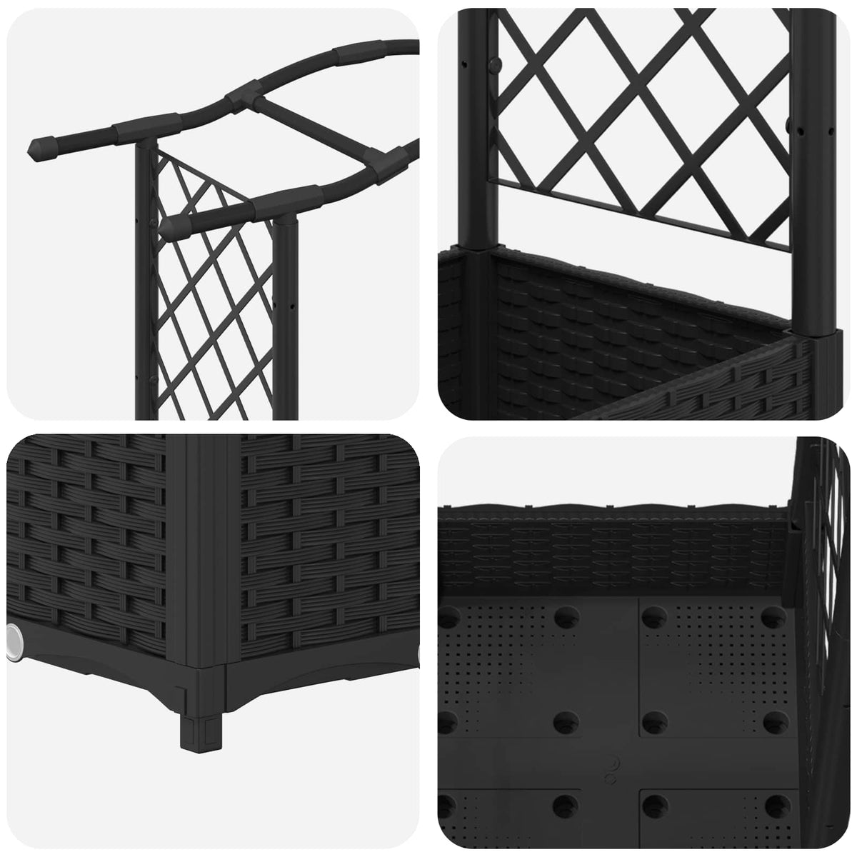 Cama Elevada Con Trellis Y Techo Negro 169 X 40 X 123 Cm Pp_5