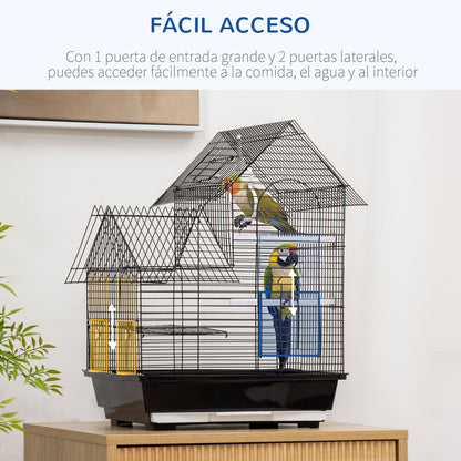 Pawhut Jaula Para Pájaros 39x33x47cm Con 3 Puertas 2 Comederos 2 Perchas Bandeja_5