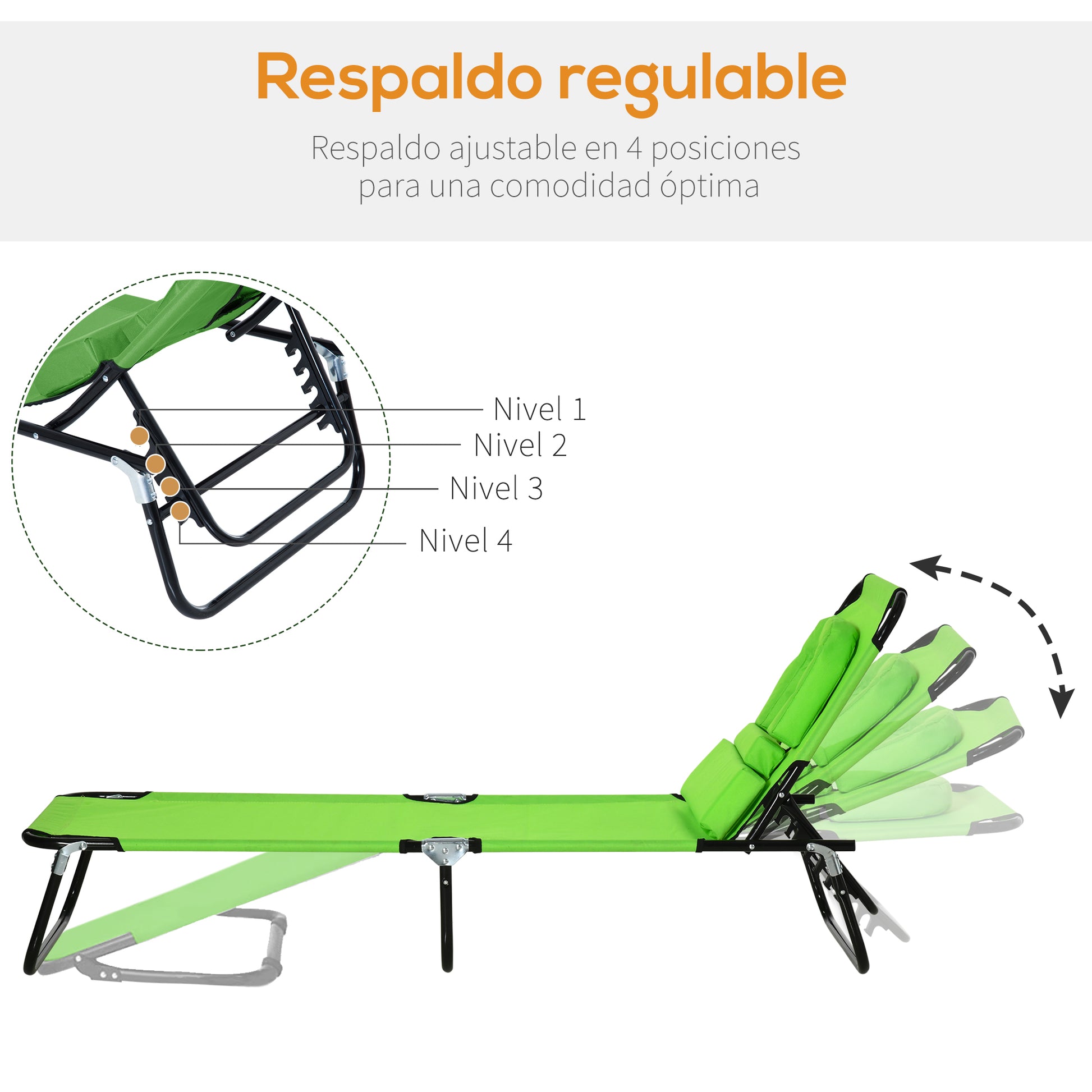 Outsunny Tumbona Plegable De Jardín Con Respaldo Ajustable Almohada Acero Verde_3