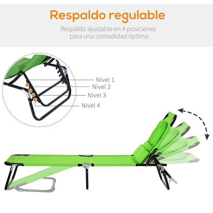 Outsunny Tumbona Plegable De Jardín Con Respaldo Ajustable Almohada Acero Verde_3