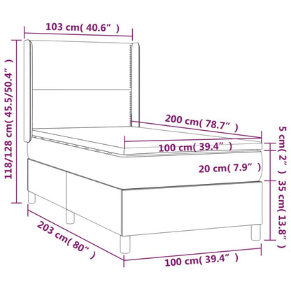 Cama Box Spring Colchón Y Luces Led Tela Gris Claro 100x200 Cm / Vetonek_4
