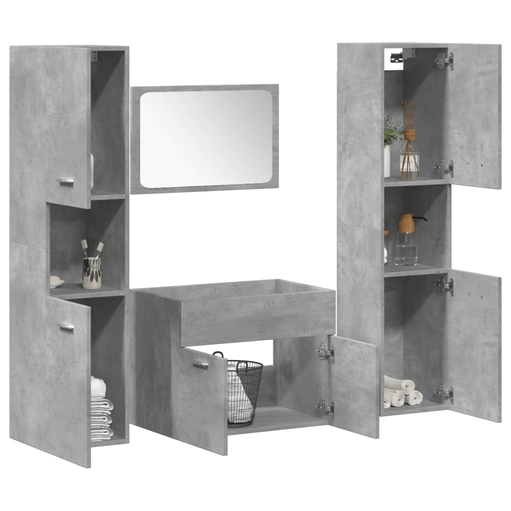 Juego Muebles De Baño 4 Pzas Madera Contrachapada Gris Hormigón / Vetonek_0