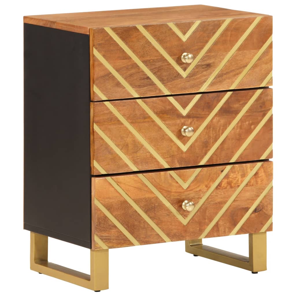 Mesita De Noche Madera Maciza Mango Marrón Y Negro 50x33x60 C_0
