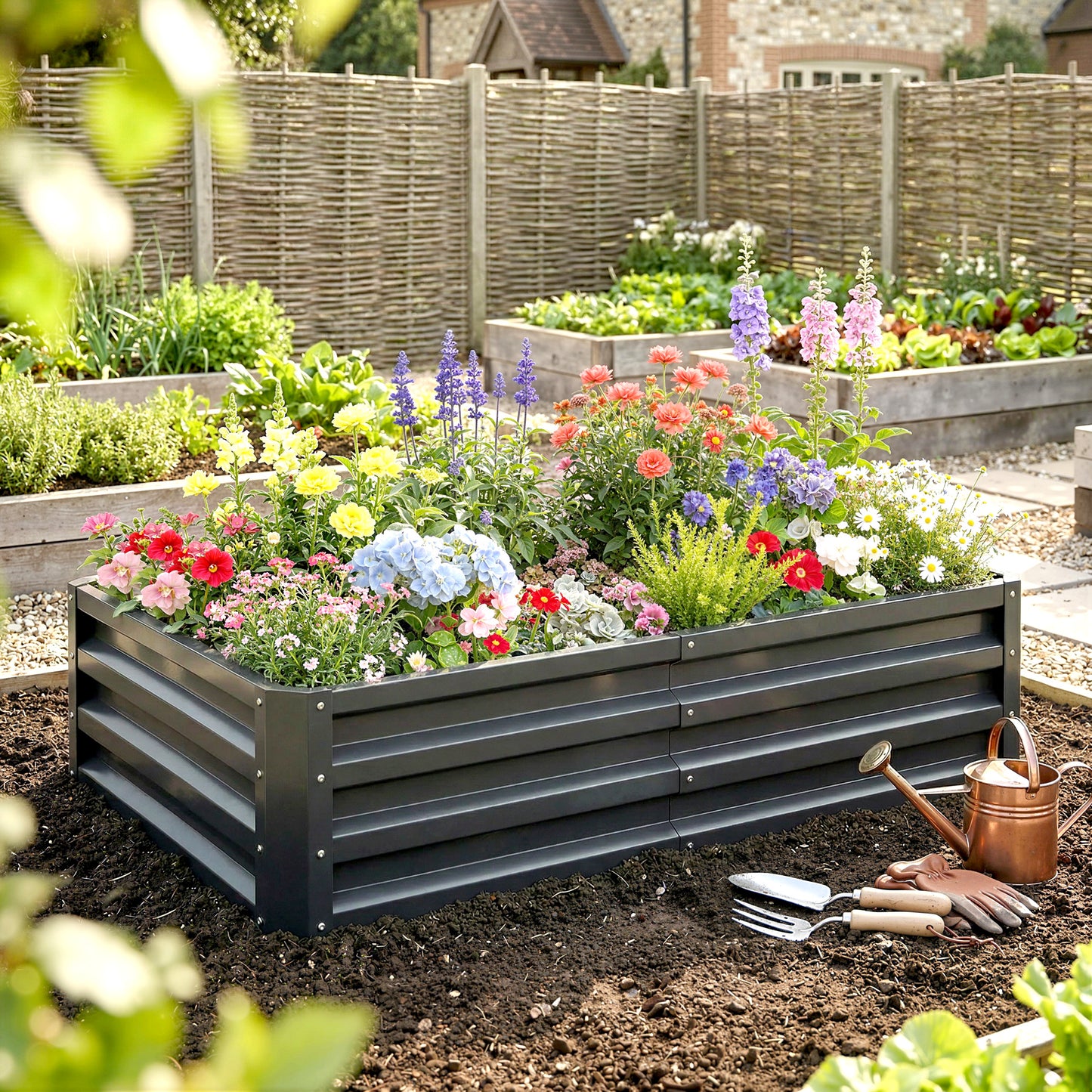 Outsunny Jardinera Elevada Rectangular De Acero Galvanizado 120x60x30,5 Cm Gris_1