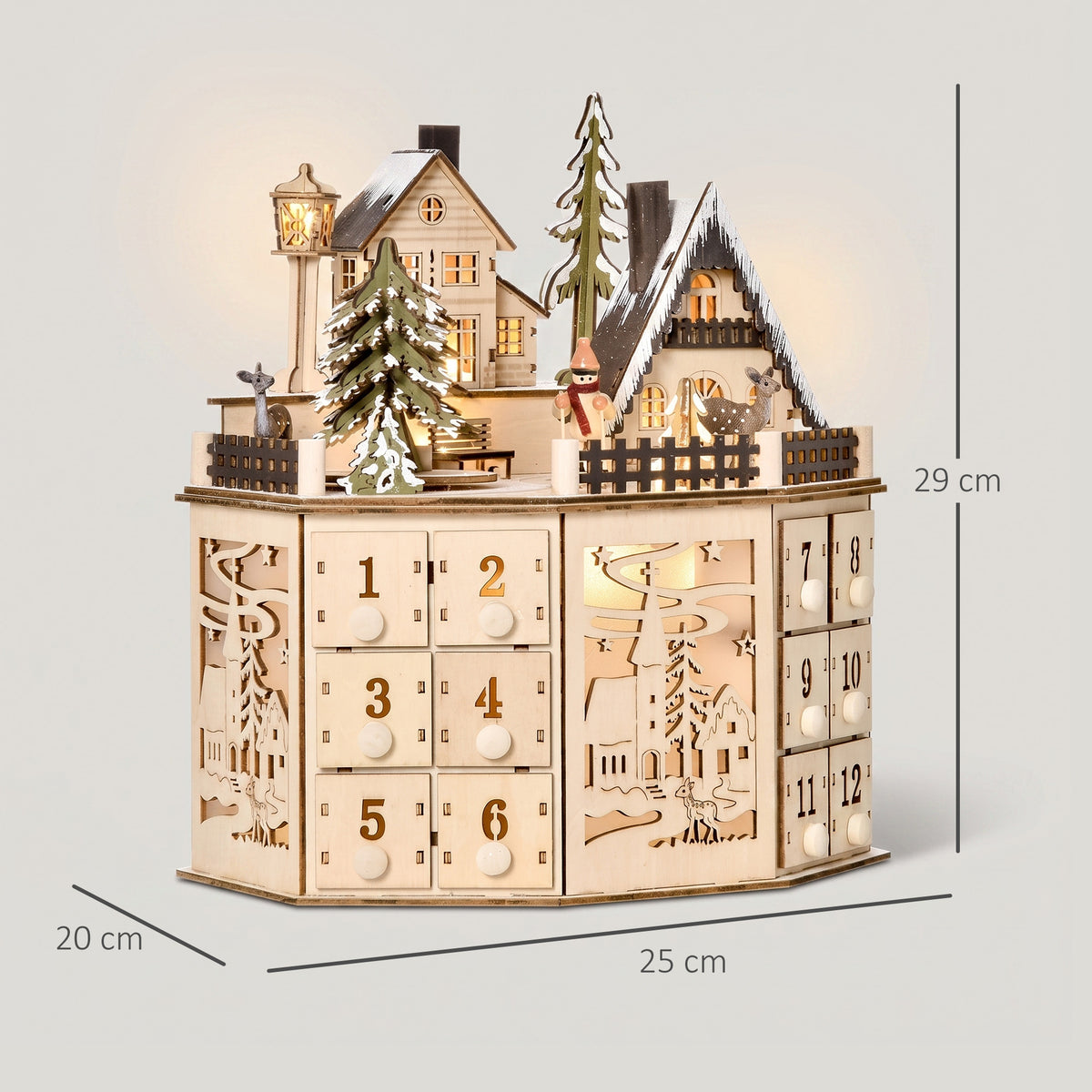 Homcom Calendario De Adviento Para Rellenar De Madera Con Luces Led Y 24 Cajones_2