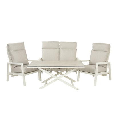 Conjunto Relax Reclinables, Mesa Regulable, Aluminio, Color Blanco Envejecido, Mesa:140x80x29/64cm Sillón:66x83x104 Cm Sofá:126x82x112 Cm Alto_0