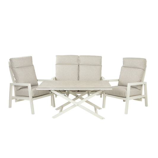 Conjunto Relax Reclinables, Mesa Regulable, Aluminio, Color Blanco Envejecido, Mesa:140x80x29/64cm Sillón:66x83x104 Cm Sofá:126x82x112 Cm Alto_0