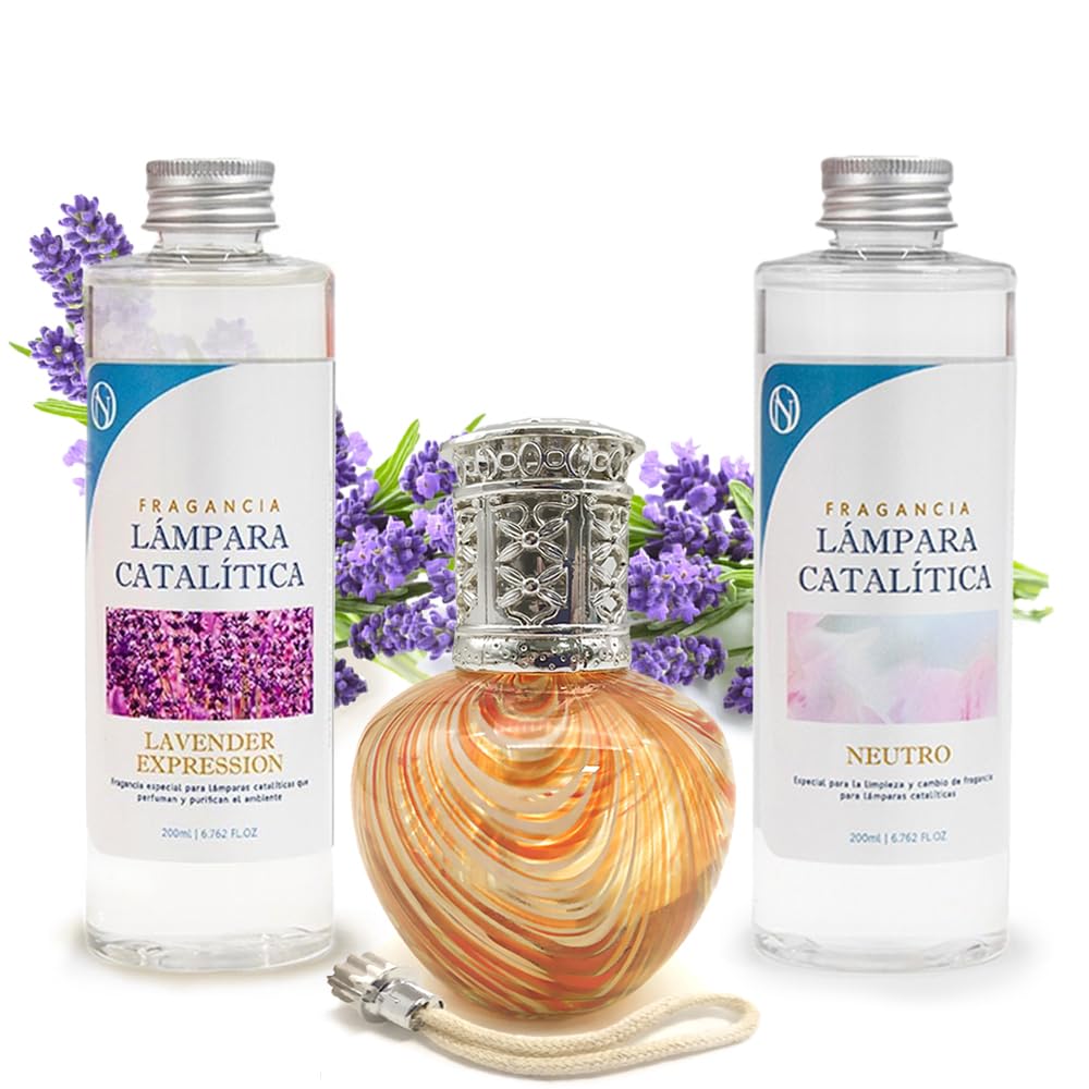 Pack Ahorro Lámpara Catalítica Orange Waves + Fragancia Lavender Expression 200ml + Limpiador 200ml + Mecha Repuesto_0