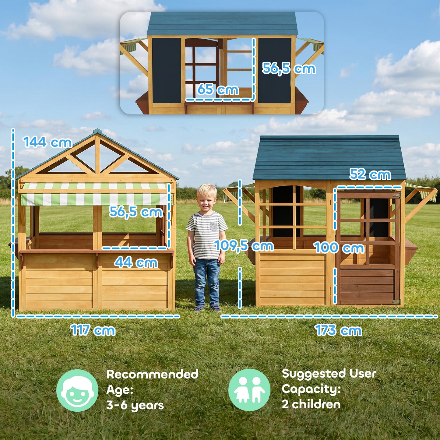 Aiyaplay Casita Infantil Exterior De Madera Con 2 Pizarras Ventanas Natural_2